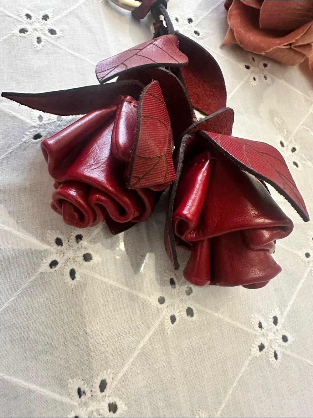 Gorgeous Patricia Nash Red Leather Rose Keychain-Handbag charm - Ruby Red - Picture 3 of 5